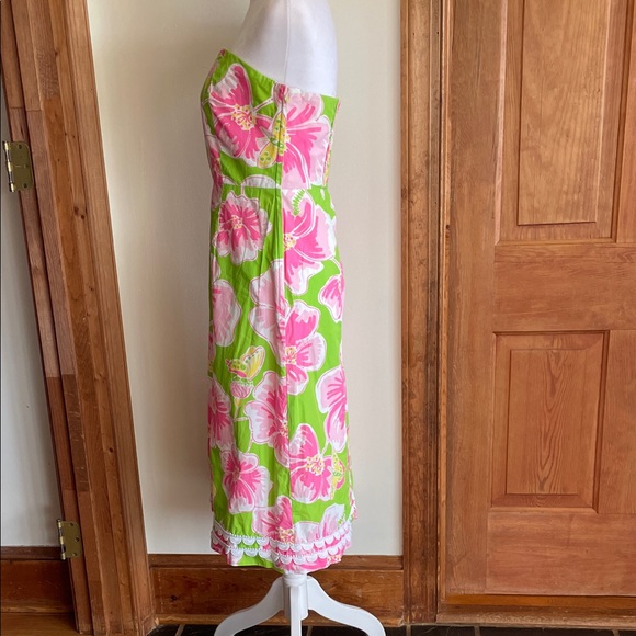 LILLY PULITZER Maui Punch Pink Green Strapless Dress 6 Vintage - Picture 13 of 17